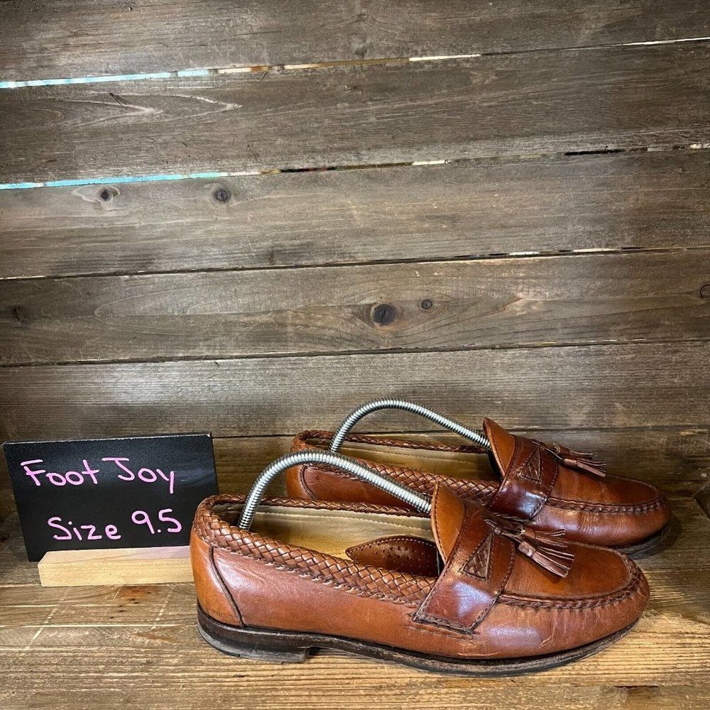 Mens FootJoy Brown Leather Slip On Comfort Tassel Loafers Dress Shoes Size 9.5 D